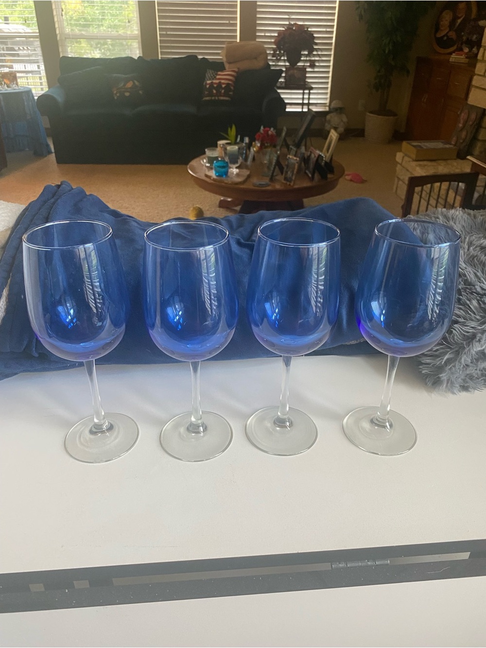 Blue Stemmed Wine Glasses - Set of 4